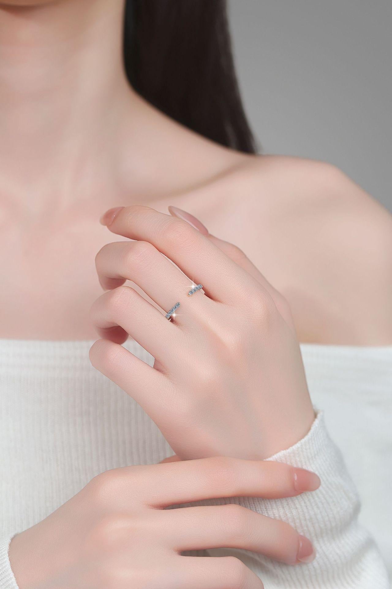 S925 Sterling Silver Adjustable Open Stackable Moissanite Ring-582(35%)