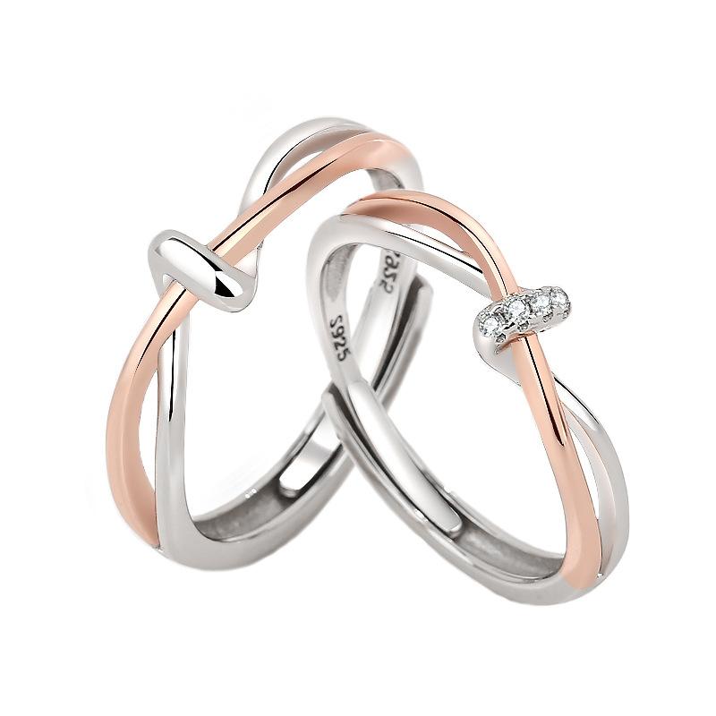 S925 Sterling Silver Twin Knot Couple Ring Open Ring-556 weddingring(45%)