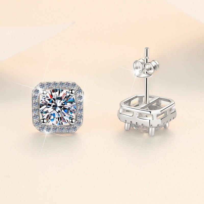 S925 Sterling Silver High Grade Synthetic Moissanite Square Stud Earrings /Square Wrap Style/ /Certified Synthetic Moissanite/High Grade Of D Color E Cut VVS1 Clarity/Superflash Synthetic Moissanite