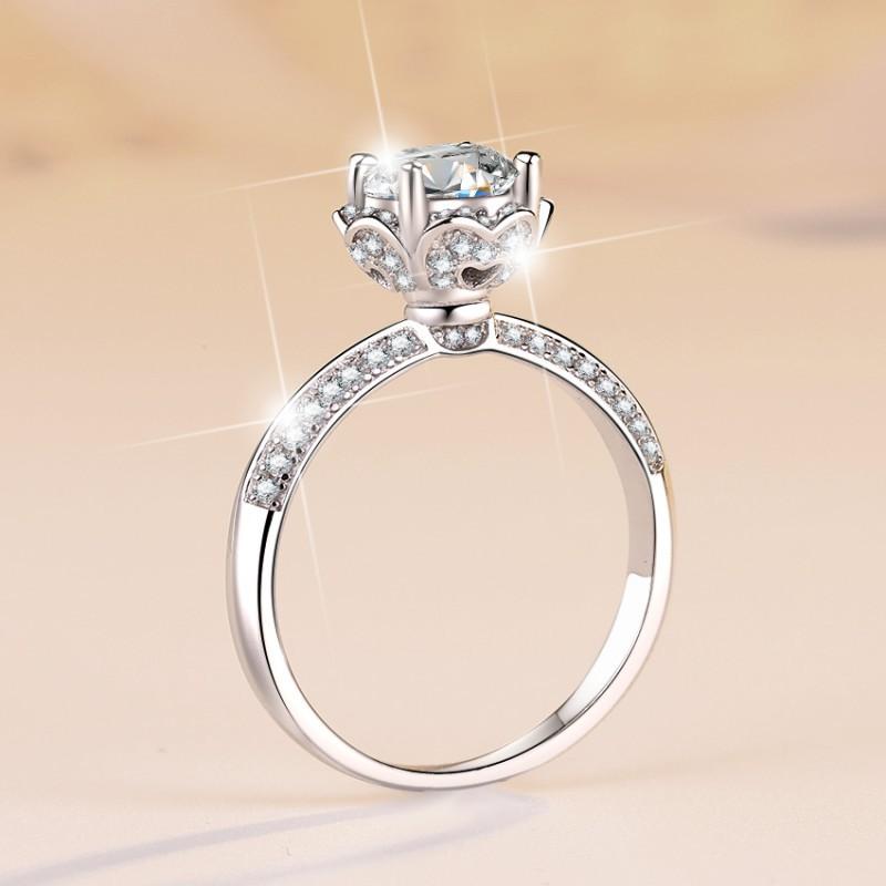 S925 Sterling Silver Hold flowers Ring Synthetic Moissanite Ring fashion jewelry accessory woman girl promise ring-471(35%)