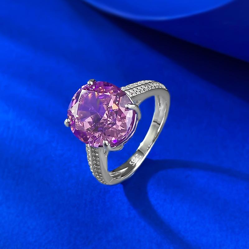 S925 Sterling Silver Purple Rose Pigeon Egg Cut Oval High Carbon Ring 10*11mm 6A Cubic Zirconia Ring-458(25%)