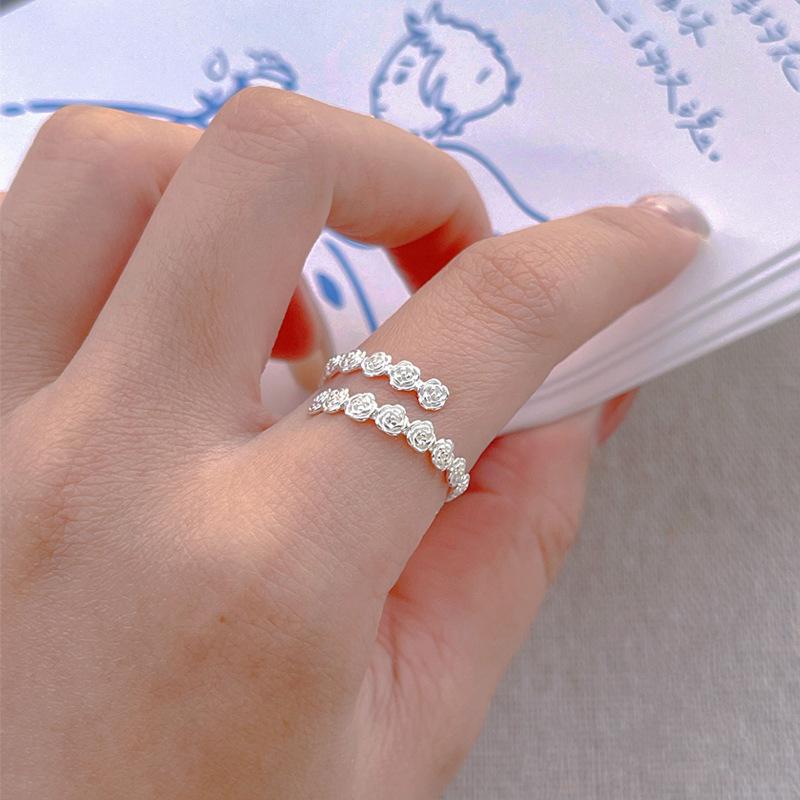 S925 Sterling Silver Rose Flower Ring Open Finger Ring For Women -528(45%)