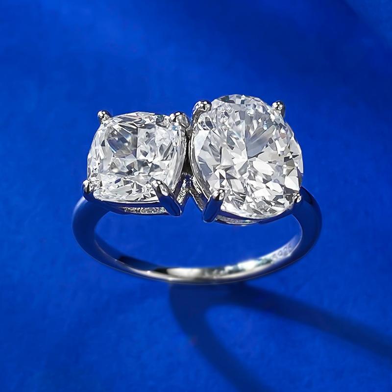 S925 sterling silver two stones oval ring 8*10mm 6A cubic zirconia ring fashion jewelry accessory woman girl promise ring Springtok-200(35%)