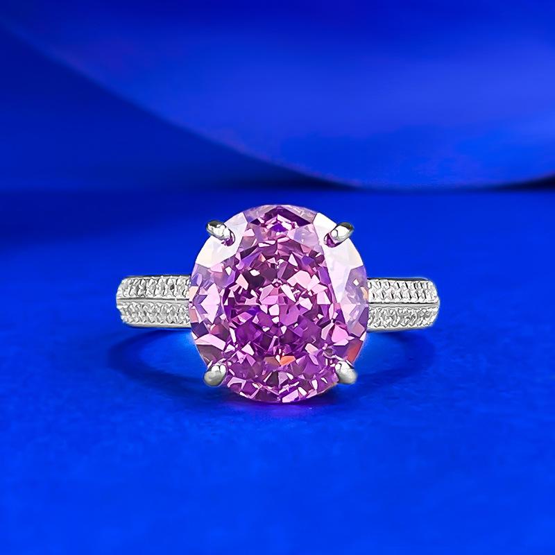 S925 Sterling Silver Purple Rose Pigeon Egg Cut Oval High Carbon Ring 10*11mm 6A Cubic Zirconia Ring-458(25%)