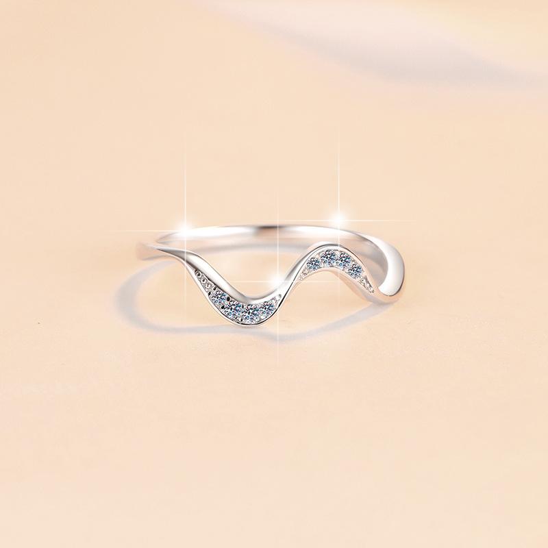 S925 Sterling Silver Wavy Ring Synthetic Moissanite Ring-364(35%)
