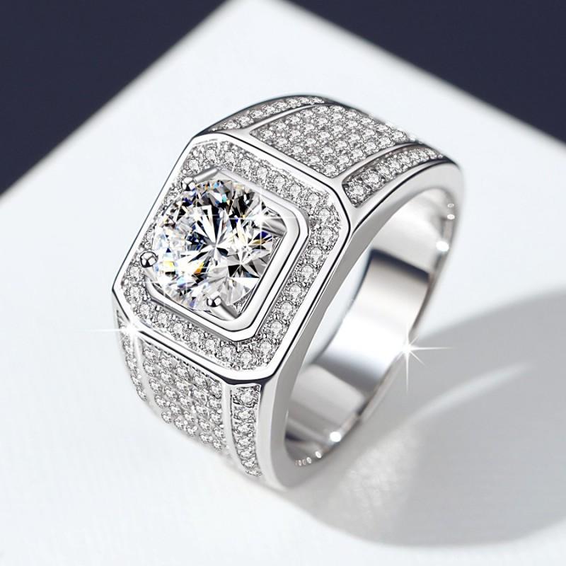 S925 Sterling Silver Big Starry Man's Ring Synthetic Moissanite Ring fashion jewelry accessory woman girl promise ring-202(35%)