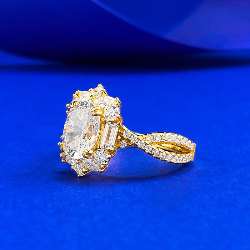 S925 Sterling Silver Pigeon Egg Oval Golden Plated 7*9mm 6A Cubic Zirconia Ring-451(25%)