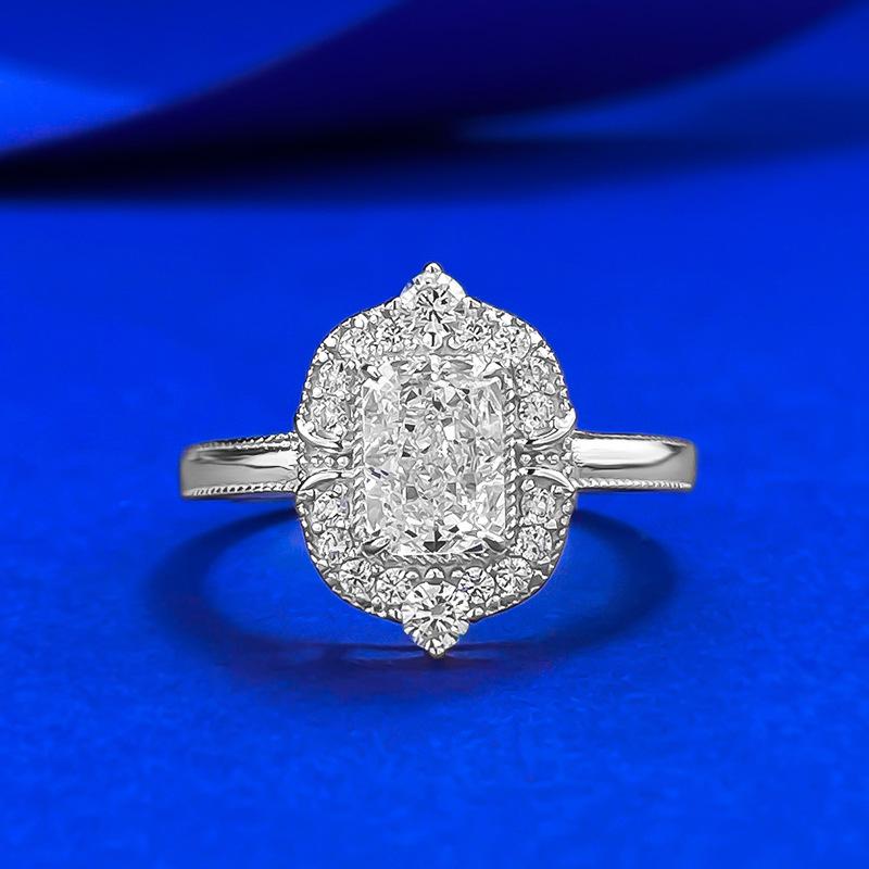 S925 Sterling Silver Ice Flower Cut Square 5*7mm 6A Cubic Zirconia Ring-433(25%)