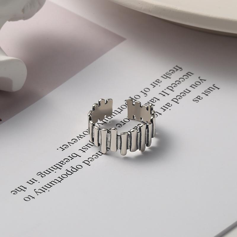 S925 Sterling Silver Vintage Irregular Solid Row Ring for Women - 536(45%)
