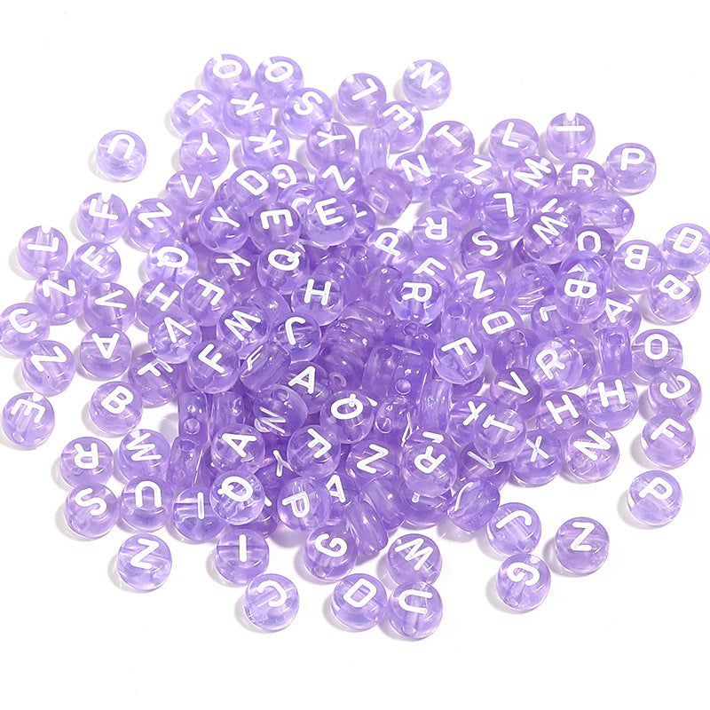 100 Pcs/Pack Acrylic Colorful English Beads Transparent Candy Color Flat round Loose Beads Diy Hand Beaded Material