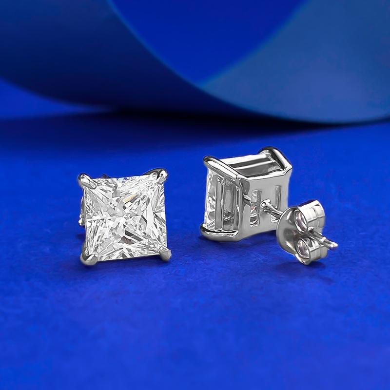 S925 Sterling Silver Princess Cut Ring 7*7mm 6A Cubic Zirconia Earrings Daily Life Earrings-622(35%)