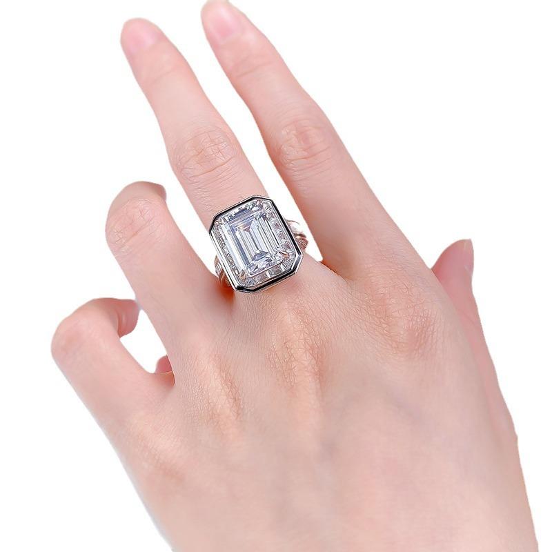 S925 Sterling Silver Big Grandma Asscher Four Claw 10*14mm 8A Cubic Zirconia Ring-113(45%)
