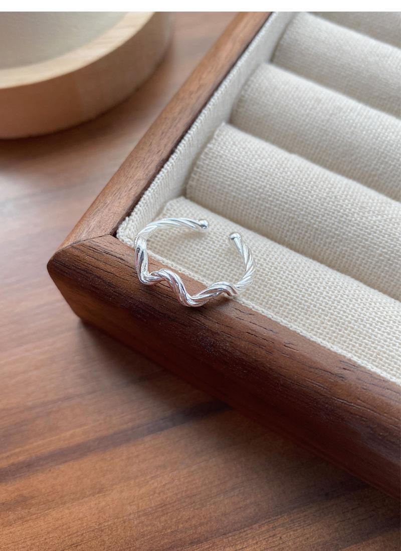 S925 Sterling Silver Simple Irregular Wave Braided Open Ring for Women - 513(45%)