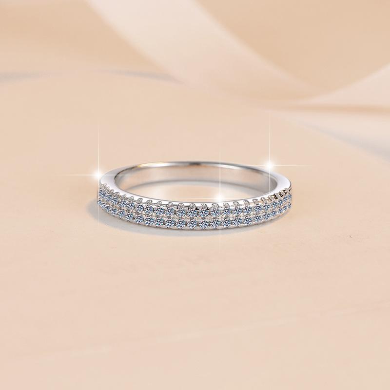 Synthetic Moissanite S925 Sterling Silver One-word Double Row Band Ring-565(35%)