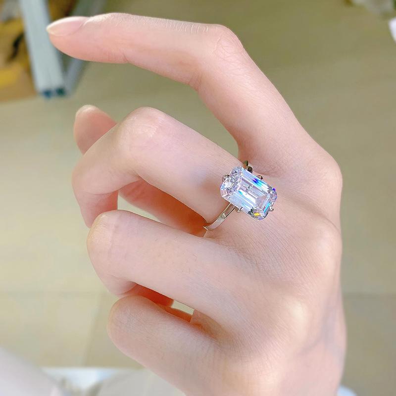 S925 Sterling Silver Grandma Cut High-carbon drill Ring 8*12mm 6A Cubic Zirconia Ring fashion jewelry accessory woman girl promise ring-256(35%)