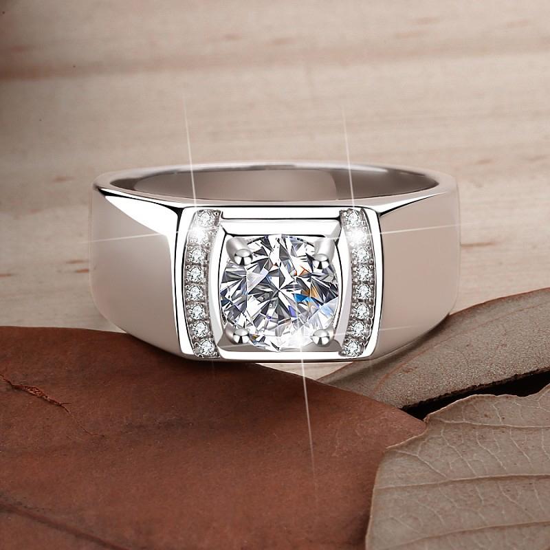 NO.155 S925 Sterling Silver Ring Inlaid with Super Flash Synthetic Moissanite fashion jewelry accessory promise ring Springtok Men's Ring