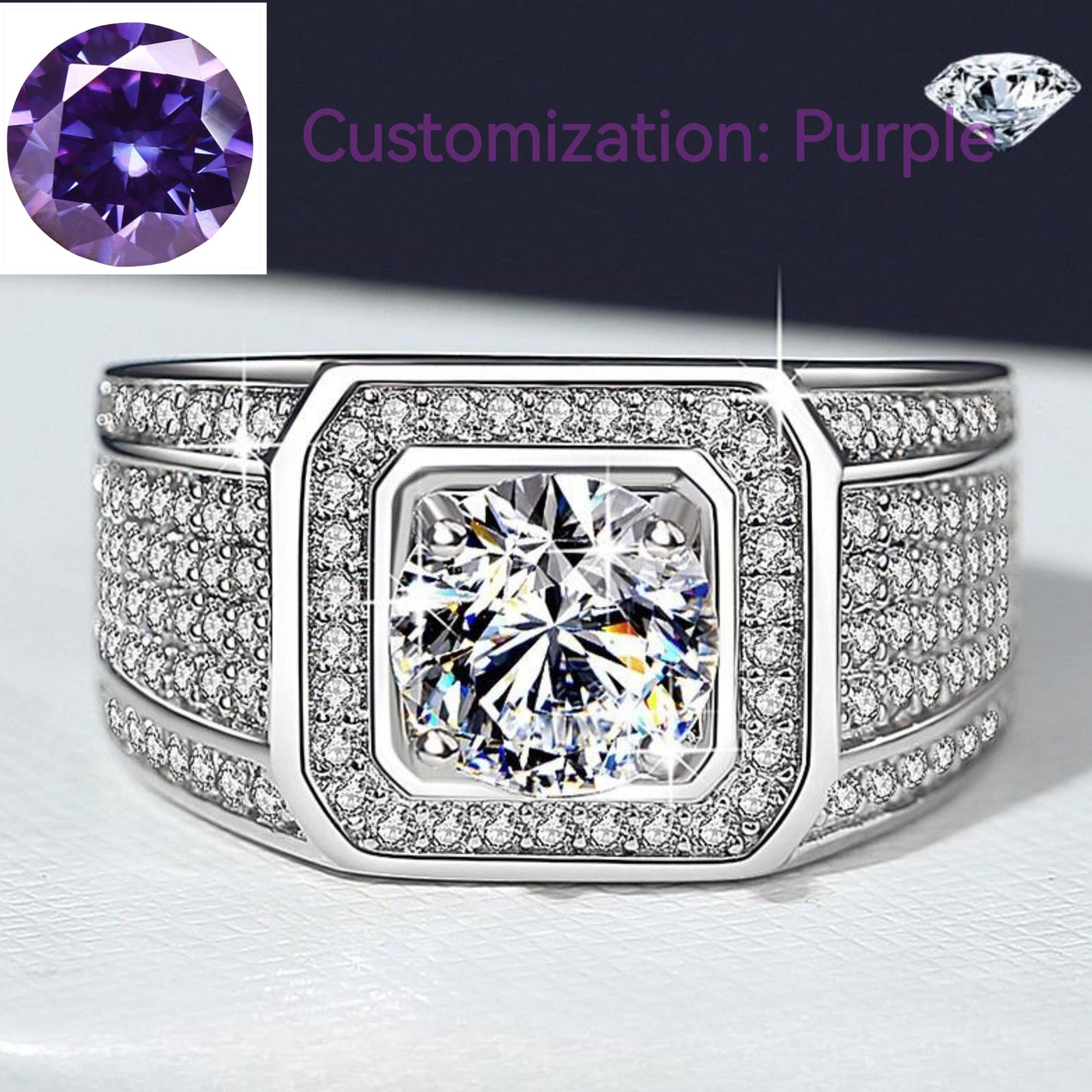 NO.153 S925 Sterling Silver Big Starry Synthetic Moissanite Ring fashion jewelry accessory promise ring Springtok Men's Ring