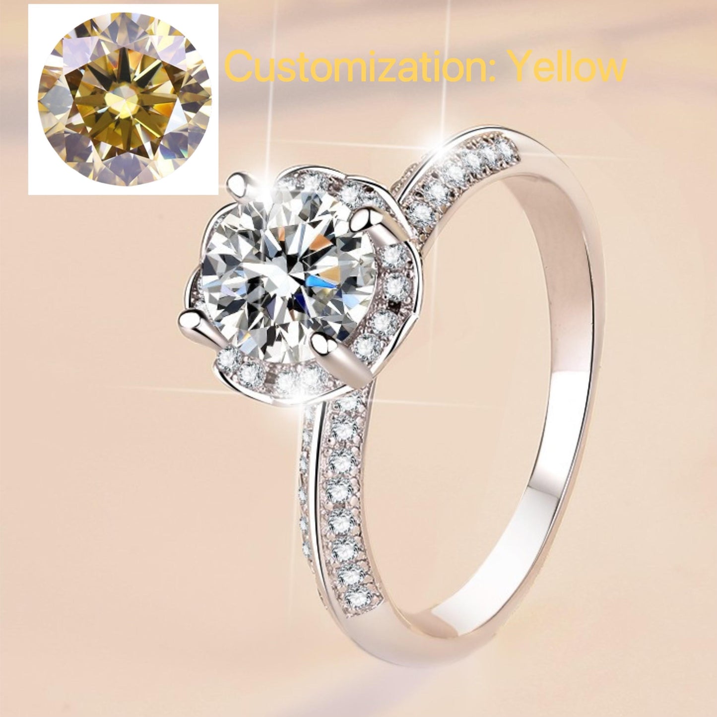 81. S925 Sterling Silver Hold flowers Ring Synthetic Moissanite Ring