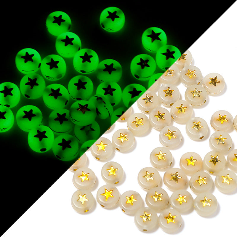 Acrylic Luminous Flat round Loose Beads Translucent Colorful Beads/Love Beads/Digital Beads Diy Jewelry Accessories