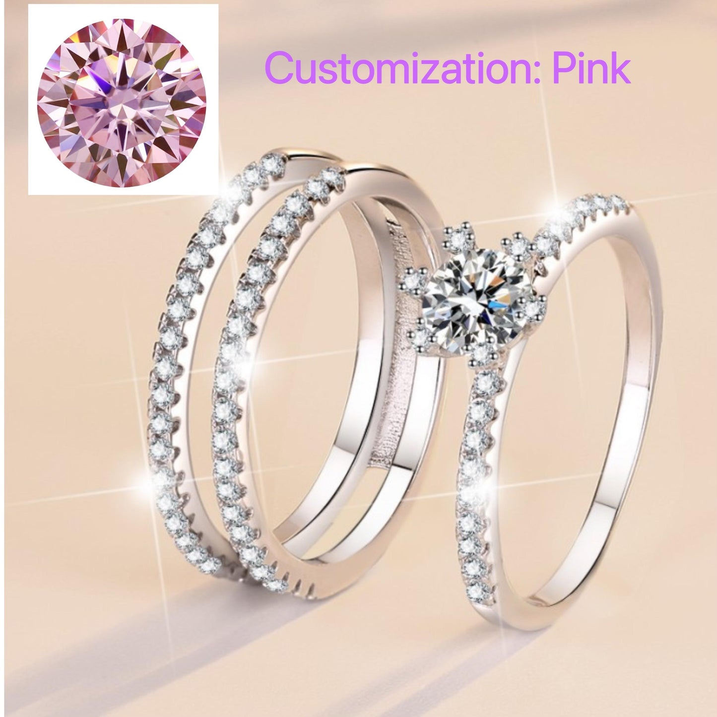 S925 Sterling Silver Three-Row Ring Synthetic Moissanite Ring fashion jewelry accessory woman girl promise ring-207(35%)