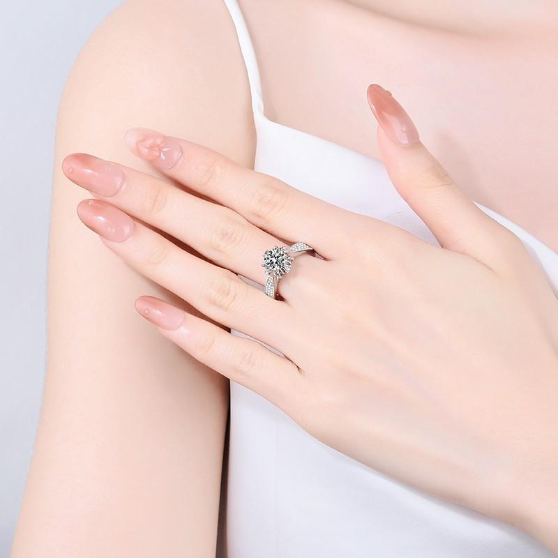 925 Sterling Silver Rose Bud Ring Synthetic Moissanite Ring fashion jewelry accessory woman girl promise ring-393(35%)