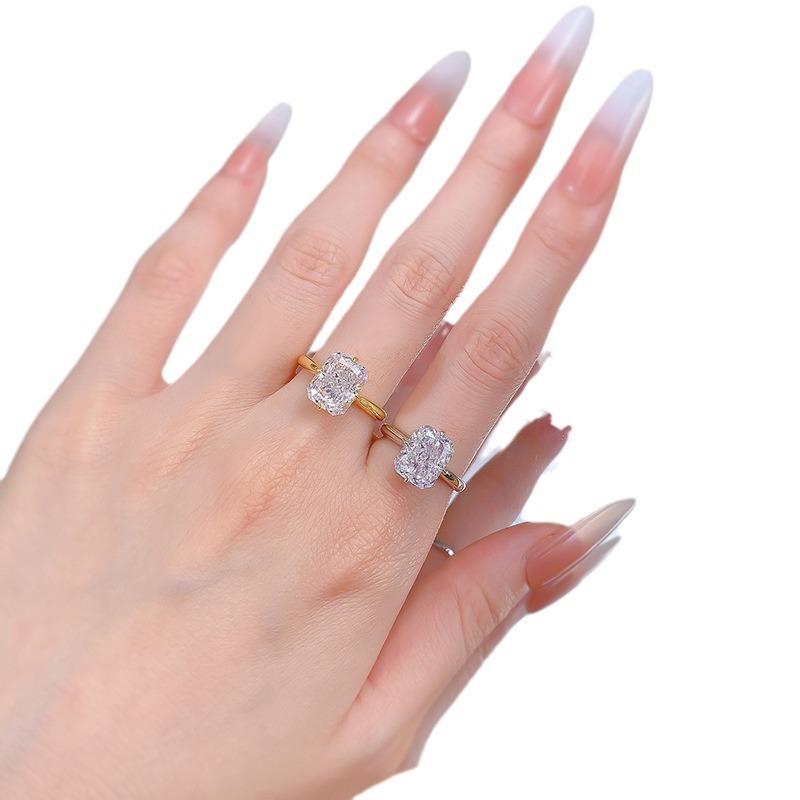 S925 Sterling Silver Ice Flower Cut Square Ring 8*10mm 8A Cubic Zirconia Ring fashion jewelry accessory woman girl promise ring-379(35%)