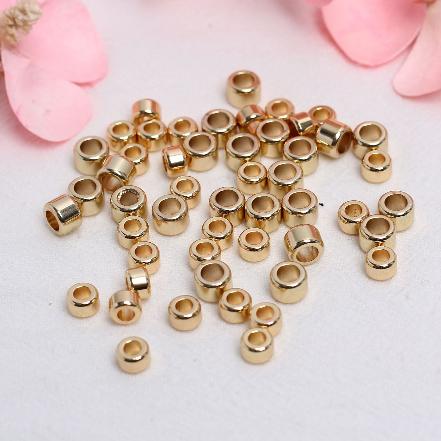 Large Hole Cylindrical Copper Bead For Jewelry DIY，Covered by 14/18K Real Gold Or Silver