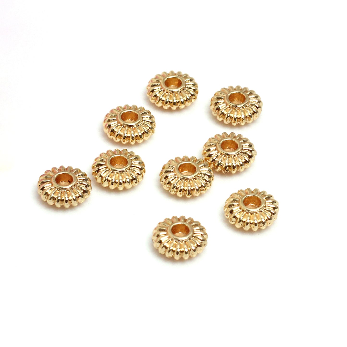 Flat Pumpkin Shaped Alloy Beads For Jewelry DIY，100 pcs, Covered By 14/18K Real Gold Or Silver