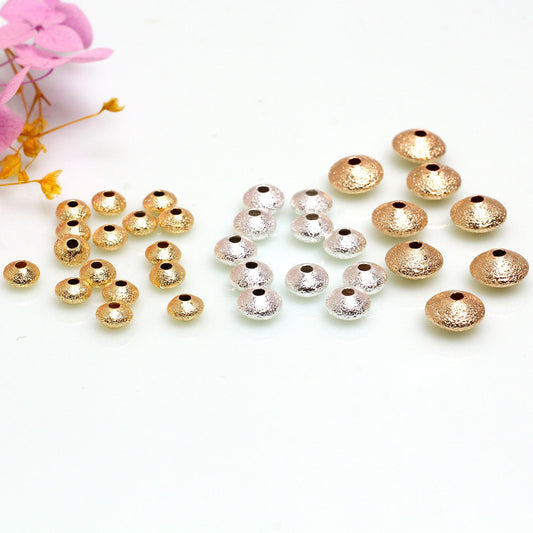 Frosted Copper Bead Shaped By Flying Saucer For Jewelry DIY，Covered by 14/18K Real Gold Or Silver