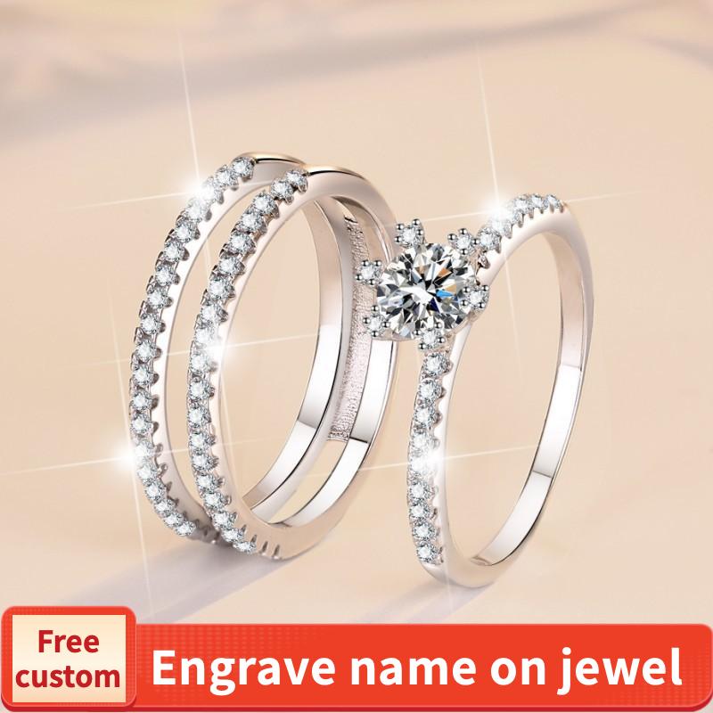 NO.116 S925 Sterling Silver Three-Row Ring Synthetic Moissanite Ring elegant luxury daily life woman birthday gift engagement Springtok