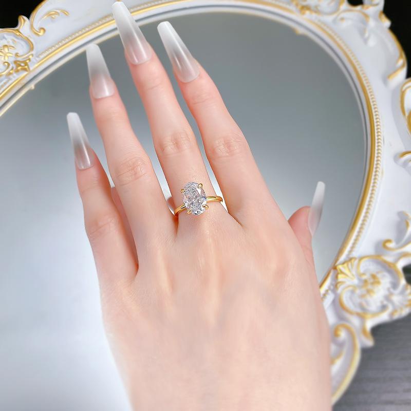 S925 sterling silver oval cut pigeon egg Ring 8*12mm 8A cubic zirconia ring-231(35%)