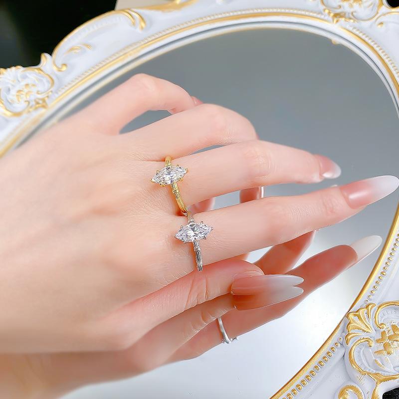 S925 Sterling Silver Bends and Hitches Twist Horse Eye Ring 6 * 12mm 6A Cubic Zirconia Ring-340(35%)