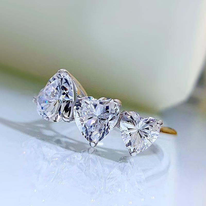 S925 sterling silver heart cut three-heart ring 6A cubic zirconia ring fashion jewelry accessory woman Girl promise ring-226(35%)