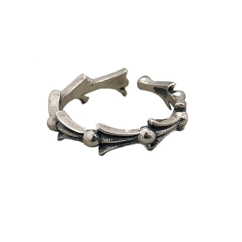 S925 Sterling Silver Vintage Distressed Bone Ring for Women Open -561(45%)