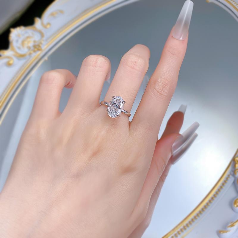 S925 sterling silver oval cut pigeon egg Ring 8*12mm 8A cubic zirconia ring-231(35%)