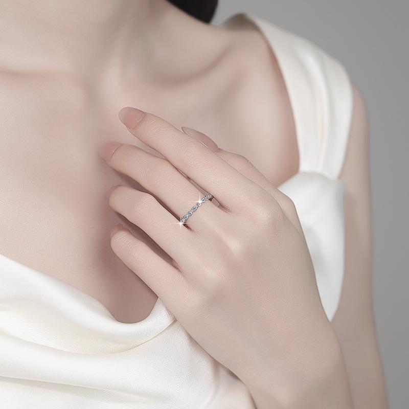 S925 Sterling Silver Single Row Band Ring Synthetic Moissanite Ring-567(35%)