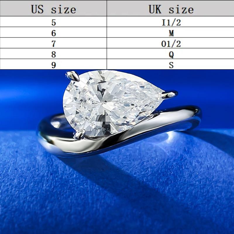 S925 Sterling Silver Pear Ice Flower Cut Pear Ring 2 Karat 8A Cubic Zirconia Ring fashion jewelry accessory woman girl promise ring-398(35%)