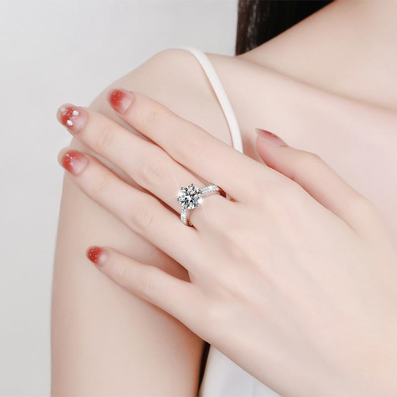 S925 Sterling Silver Six-claw Crown Ring Synthetic Moissanite Ring 3Carat-292(35%)