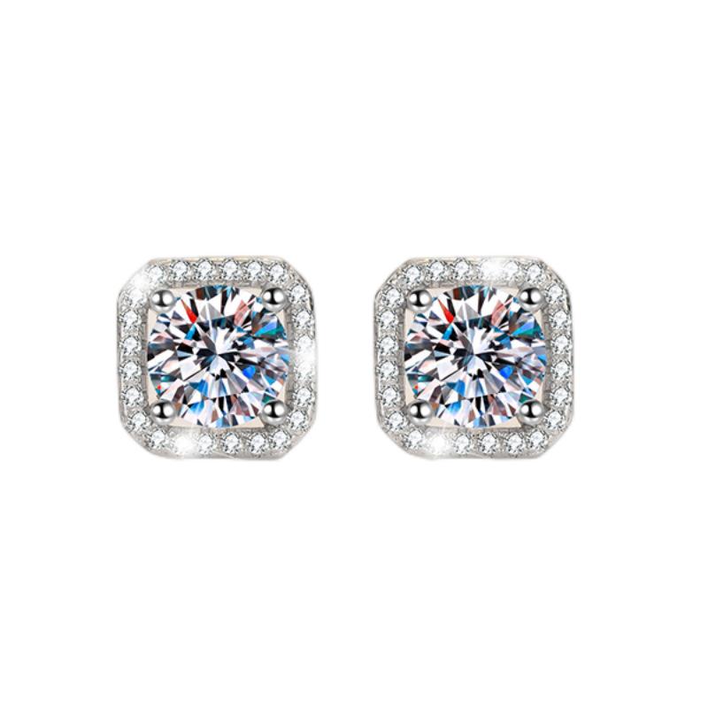 13. S925 Sterling Silver High Grade Synthetic Moissanite Square Stud Earrings /Square Wrap Style/ /Certified Synthetic Moissanite/High Grade Of D Color E Cut VVS1 Clarity/Superflash Synthetic Moissanite