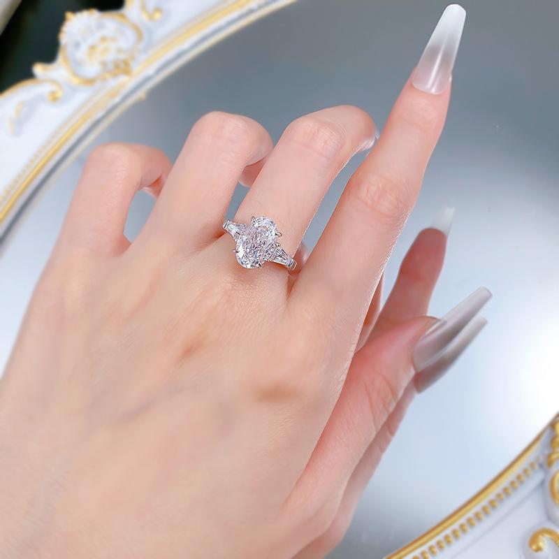 S925 silver oval ice flower cut Ring 8*12mm 8A cubic zirconia ring fashion jewelry accessory woman girl promise ring-356(35%)