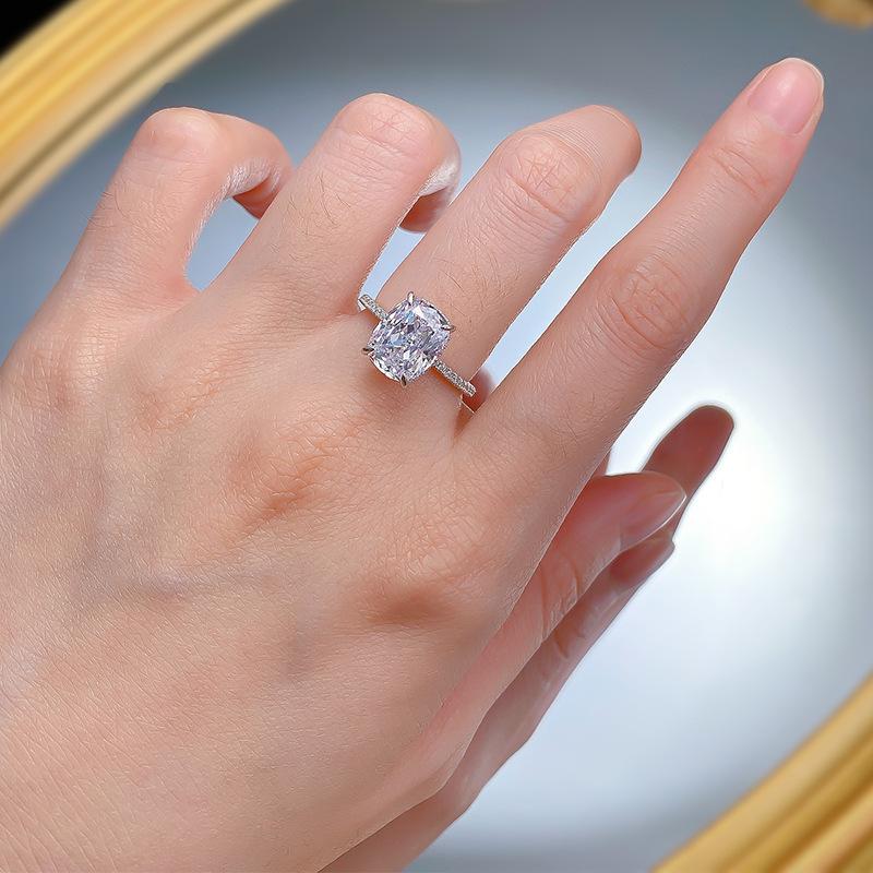 S925 Sterling Silver Ice Flower cut Cushion Ring 8*10mm 8A cubic zirconia ring fashion jewelry accessory woman girl promise ring Springtok-274(35%)