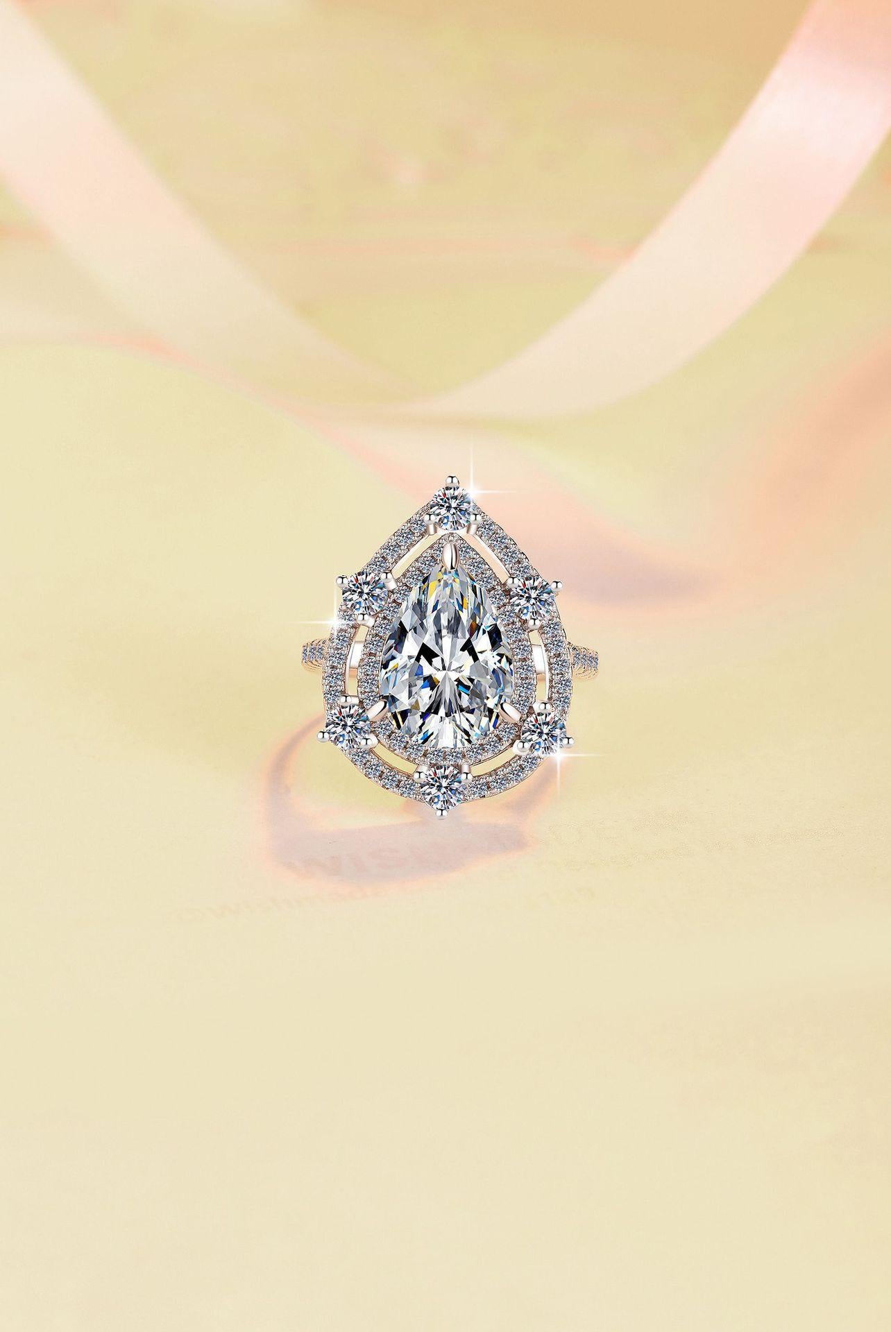 8A Cubic Zirconia S925 Sterling Silver Water Drop Pear Shape Ring 5 Carats-449(25%)