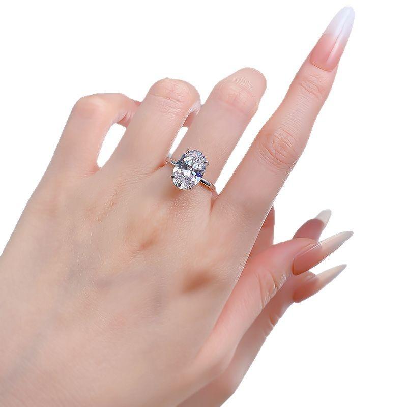 S925 Sterling Silver Radiant Cut Oval Ring 9 * 13mm 6A Cubic Zirconia Ring-266(35%)