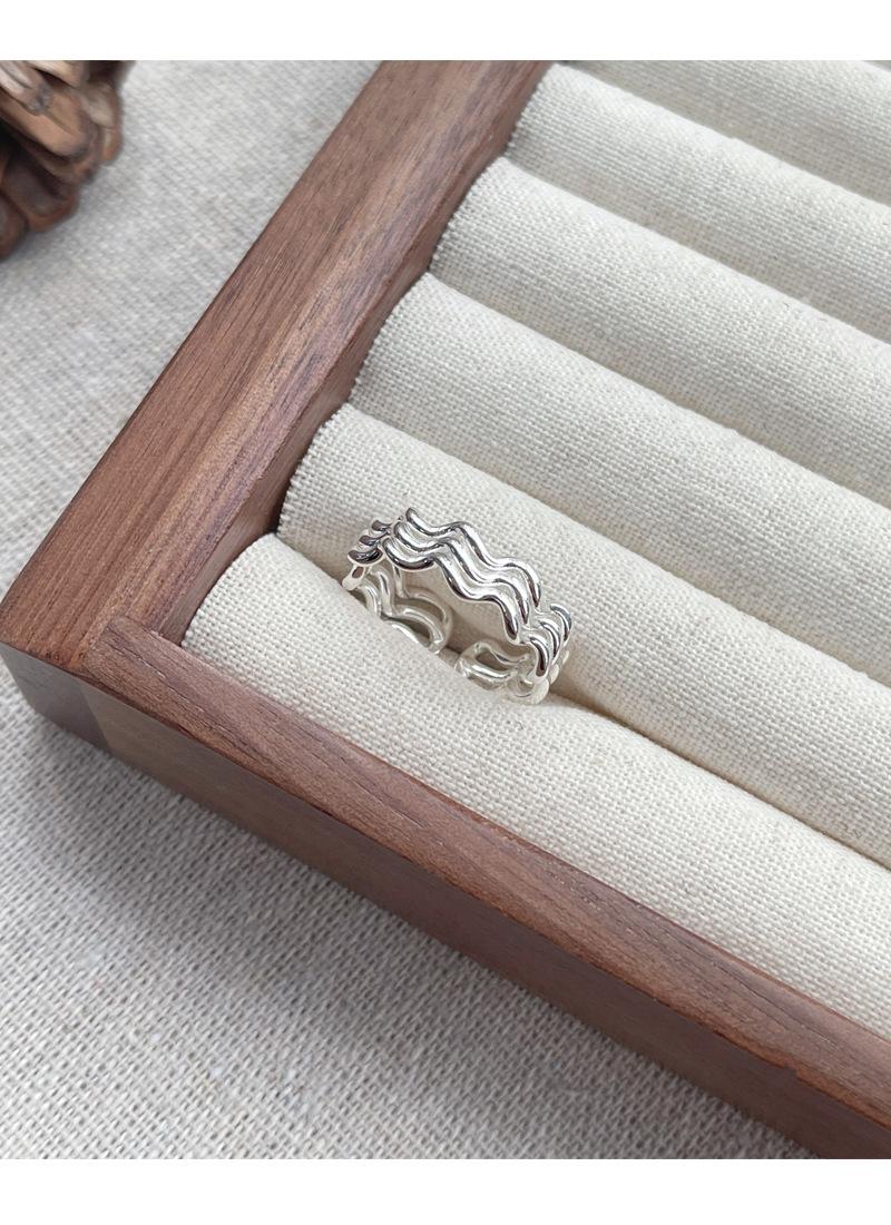 S925 Sterling Silver Three-Layer Wave Ring for Women Geometric Open Ring -532(45%)