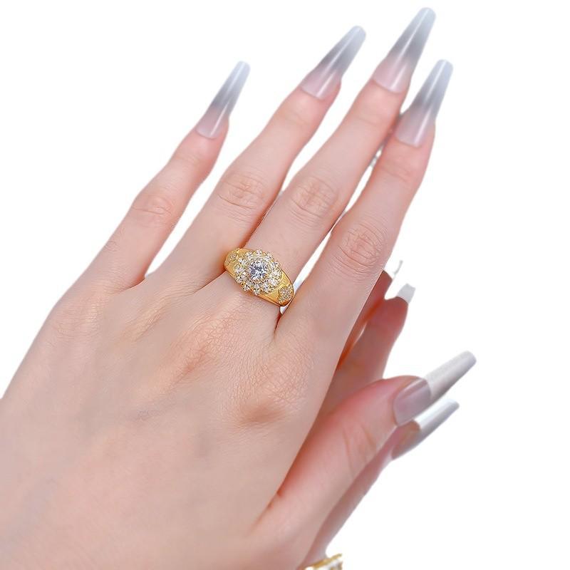 S925 Sterling Silver Golden Plated Brushed Ring 6A Cubic Zirconia Ring fashion jewelry accessory woman girl promise ring Springtok-350(35%)