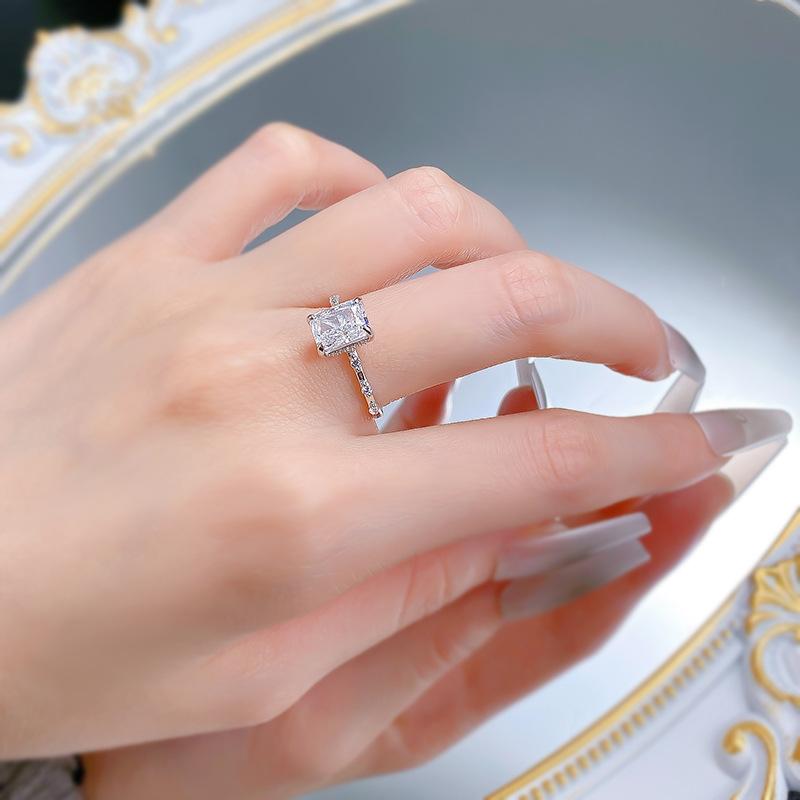 S925 Sterling Silver Ice Flower Cut Rectangular 6*8mm 6A Cubic Zirconia Ring-427(25%)