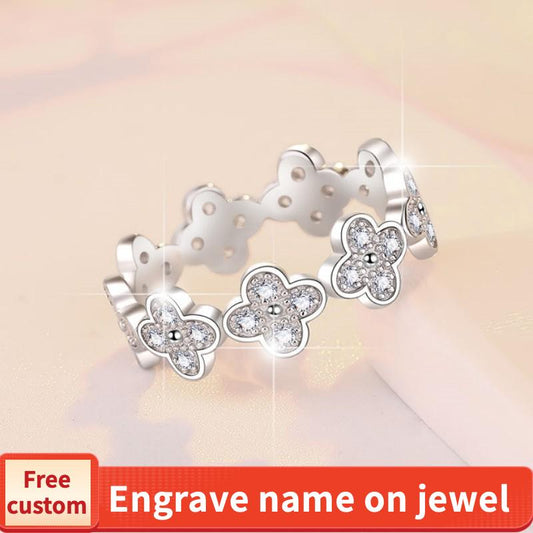 925 Sterling Silver Four-Petals Band Ring Synthetic Moissanite Ring fashion jewelry accessory woman girl promise ring-253(35%)