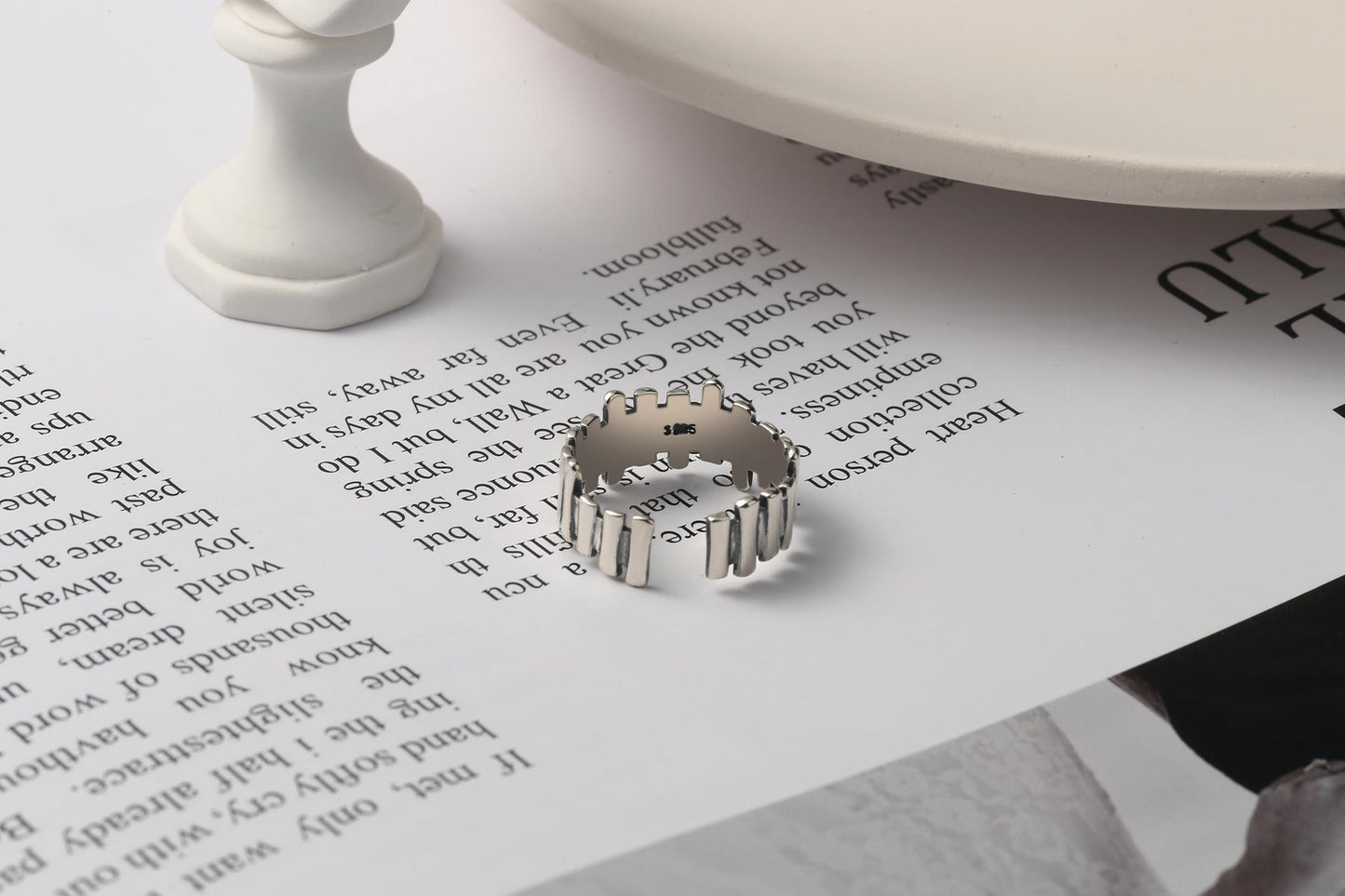 S925 Sterling Silver Vintage Irregular Solid Row Ring for Women - 536(45%)