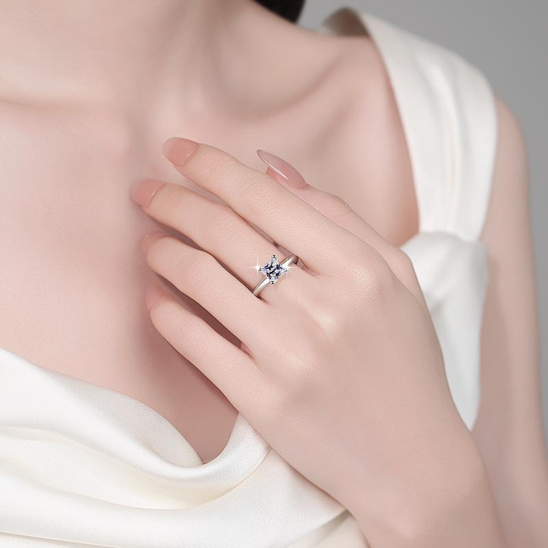 6A Cubic Zirconia S925 Sterling Silver Four-claw Princess Square Ring 1.2Carat-469(25%)