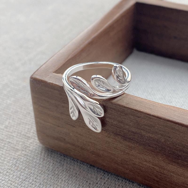 S925 Sterling Silver Vine Leaf Ring for Women Open Ring -524 leaf  ring(45%)